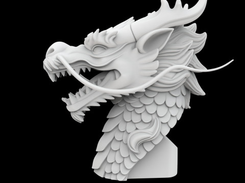 Fierce Eastern Dragon Head Sculpture 3D Print Model
