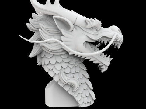 Fierce Eastern Dragon Head Sculpture 3D Print Model
