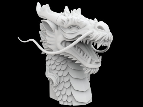 Fierce Eastern Dragon Head Sculpture 3D Print Model