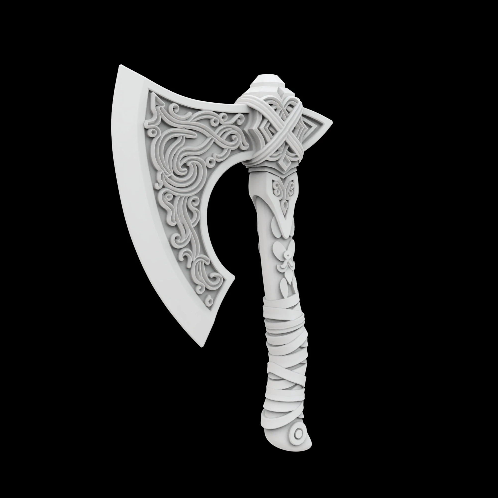 Ornamental Viking Axe 3D Print Model .c4d .max .obj .3ds .fbx .stl .blend 