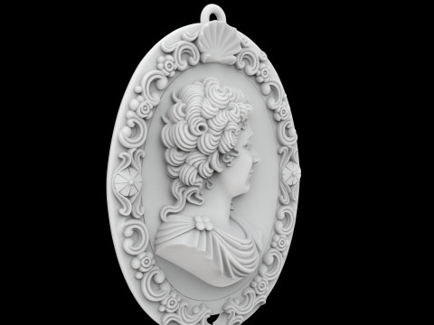 Ornate Baroque Oval Cameo Portrait Model Cetak 3D