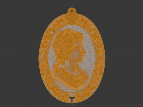 Ornate Baroque Oval Cameo Portrait Model Cetak 3D