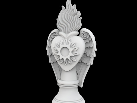 Sacred Heart with Flaming Wings Statue 3D Print Model