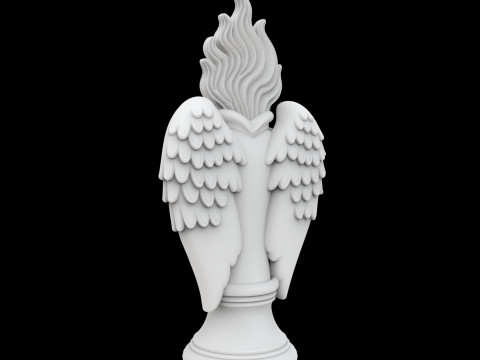 Sacred Heart with Flaming Wings Statue 3D Print Model