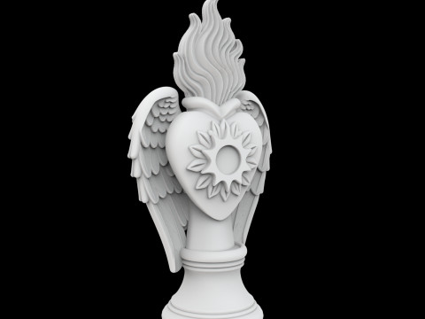 Sacred Heart with Flaming Wings Statue 3D Print Model