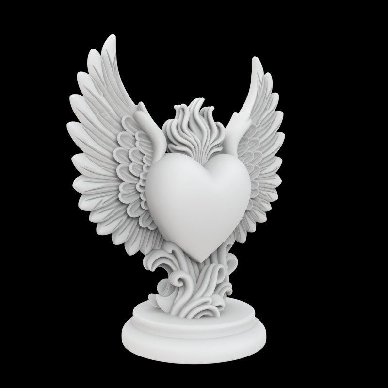 Sacred Heart with Stylized Wings Statue 3D Printable Model Modèles 3D en vedette .c4d .max .obj .3ds .fbx .stl .blend 