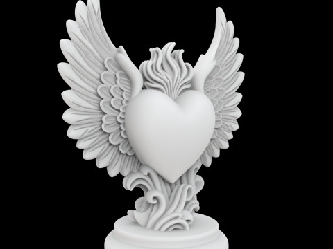 Sacred Heart with Stylized Wings Statue 3D Printable Model 3D Baskı Modeli