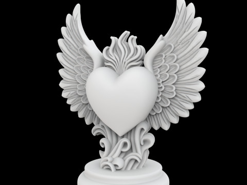 Sacred Heart with Stylized Wings Statue 3D Printable Model Modèles 3D en vedette