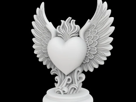 Sacred Heart with Stylized Wings Statue 3D Printable Model 3D Print Model