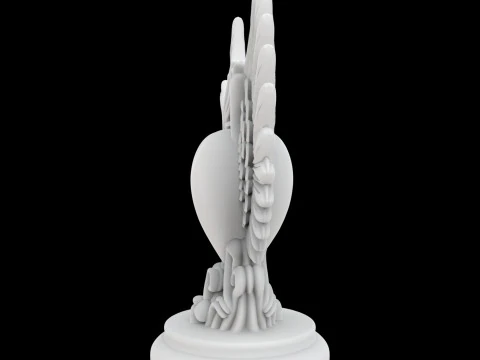 Sacred Heart with Stylized Wings Statue 3D Printable Model 3D Print Model