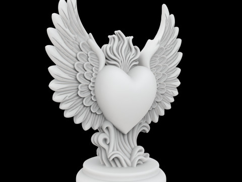 Sacred Heart with Stylized Wings Statue 3D Printable Model Modèles 3D en vedette