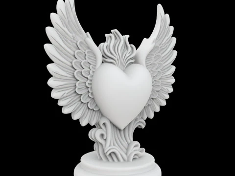 Sacred Heart with Stylized Wings Statue 3D Printable Model 3D Print Model