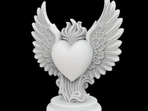 Sacred Heart with Stylized Wings Statue 3D Printable Model 3D Print Model