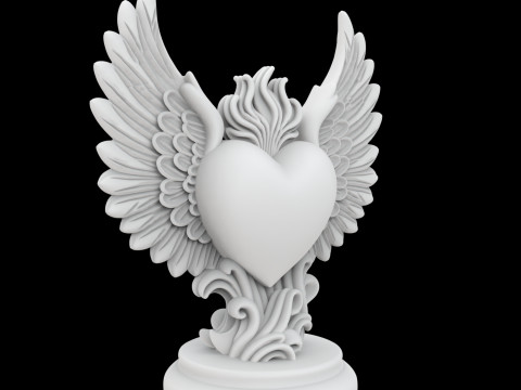 Sacred Heart with Stylized Wings Statue 3D Printable Model Modèles 3D en vedette