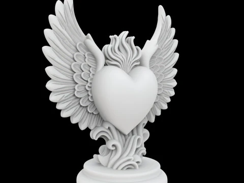 Sacred Heart with Stylized Wings Statue 3D Printable Model 3D Print Model