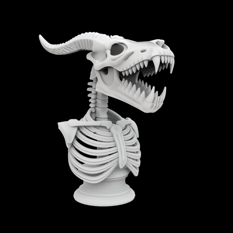 Skeleton Dragon Skull Bust 3D Printable Model Model do druku 3D .c4d .max .obj .3ds .fbx .stl .blend