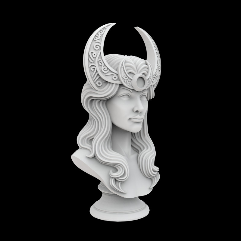 Celestial Moon Goddess Bust 3D Printable Model 3Dプリントモデル .c4d .max .obj .3ds .fbx .stl .blend 