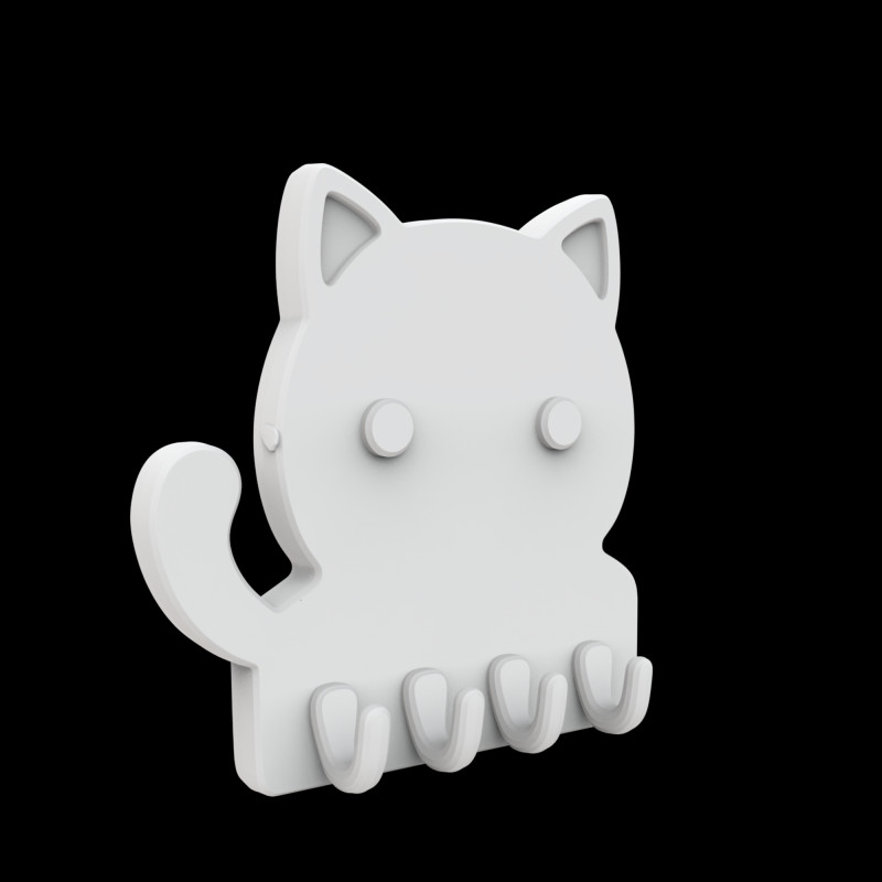 Cute Cat Key Holder 3D Printable Model Model Cetak 3D .c4d .max .obj .3ds .fbx .stl .blend