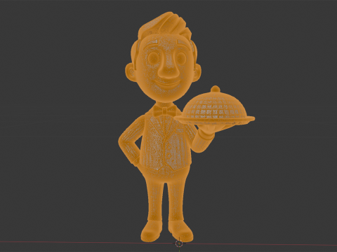 Waiter Cartoon Character 3D Printable Model vi 3D Baskı Modeli