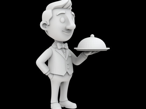 Waiter Cartoon Character 3D Printable Model vi Model Cetak 3D