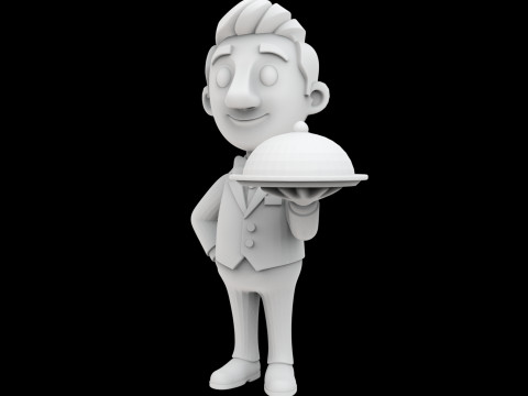 Waiter Cartoon Character 3D Printable Model vi 3D Baskı Modeli