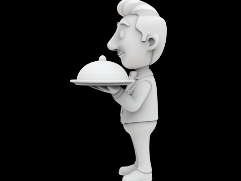 Waiter Cartoon Character 3D Printable Model vi 3D Baskı Modeli