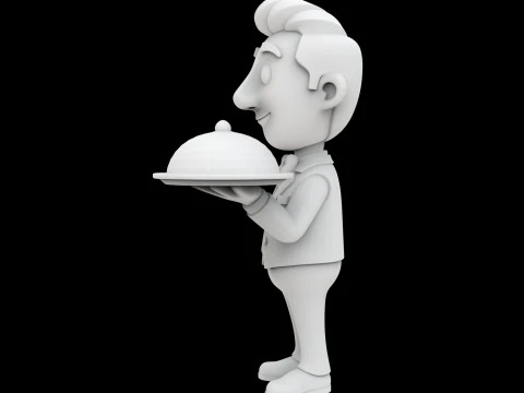 Waiter Cartoon Character 3D Printable Model vi 3D Print Model