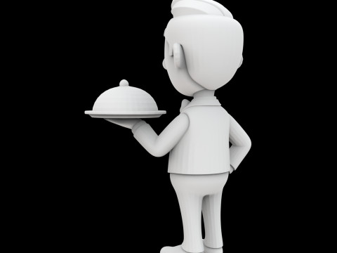 Waiter Cartoon Character 3D Printable Model vi 3D Baskı Modeli