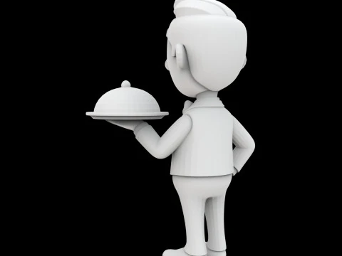 Waiter Cartoon Character 3D Printable Model vi 3D Print Model
