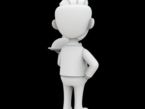 Waiter Cartoon Character 3D Printable Model vi 3D Baskı Modeli