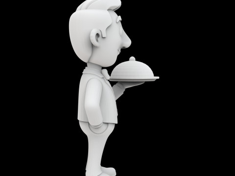 Waiter Cartoon Character 3D Printable Model vi 3D Baskı Modeli