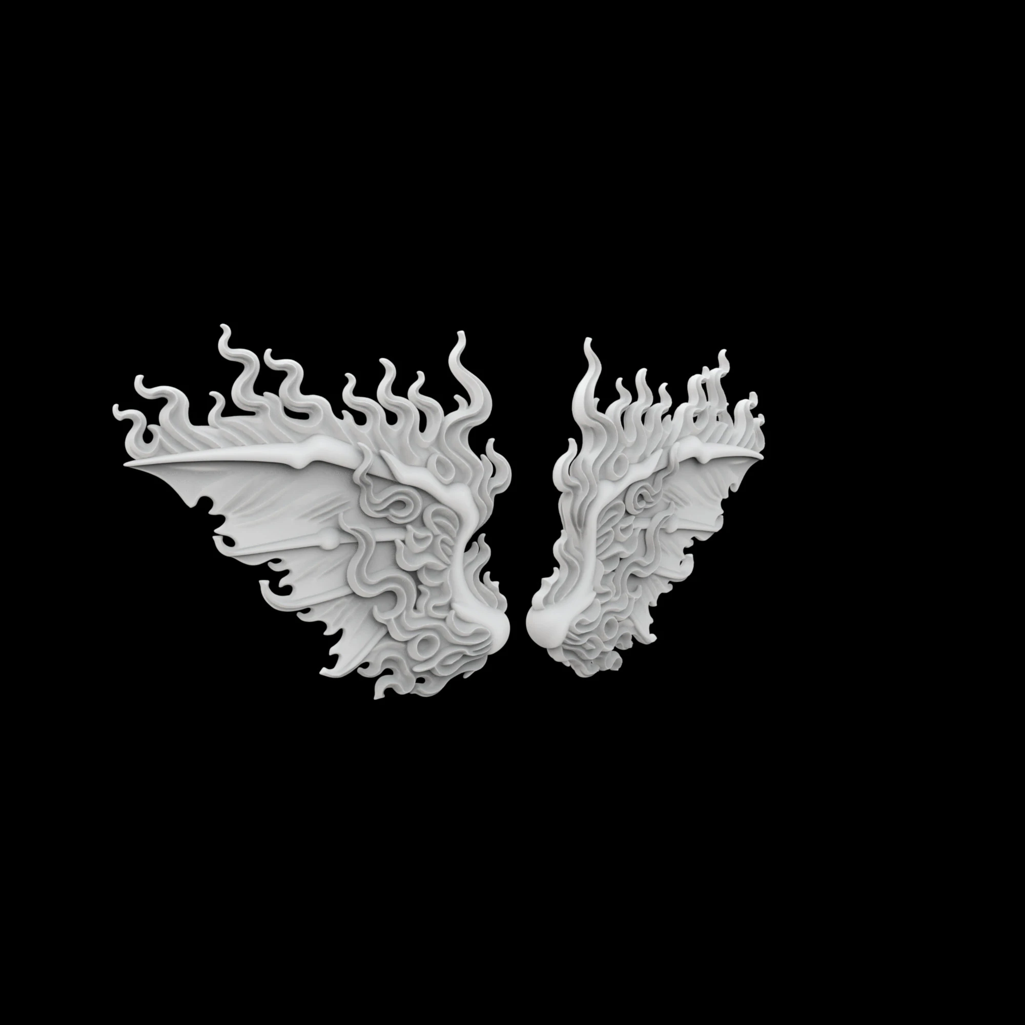 Fiery Demonic Wings with Flame Accents 3D Printable Model 3D Print Model .c4d .max .obj .3ds .fbx .stl .blend 