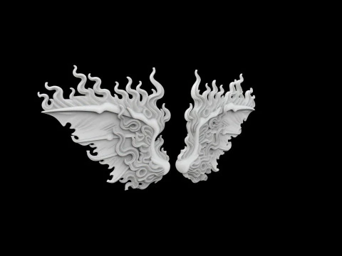 Fiery Demonic Wings with Flame Accents 3D Printable Model 3D Print Model