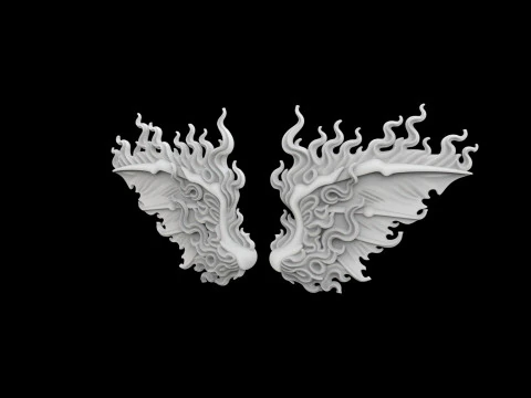 Fiery Demonic Wings with Flame Accents 3D Printable Model 3D Print Model
