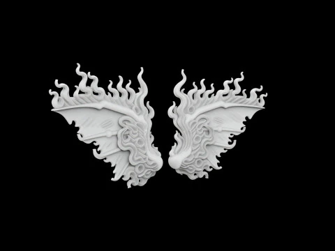 Fiery Demonic Wings with Flame Accents 3D Printable Model 3D Print Model