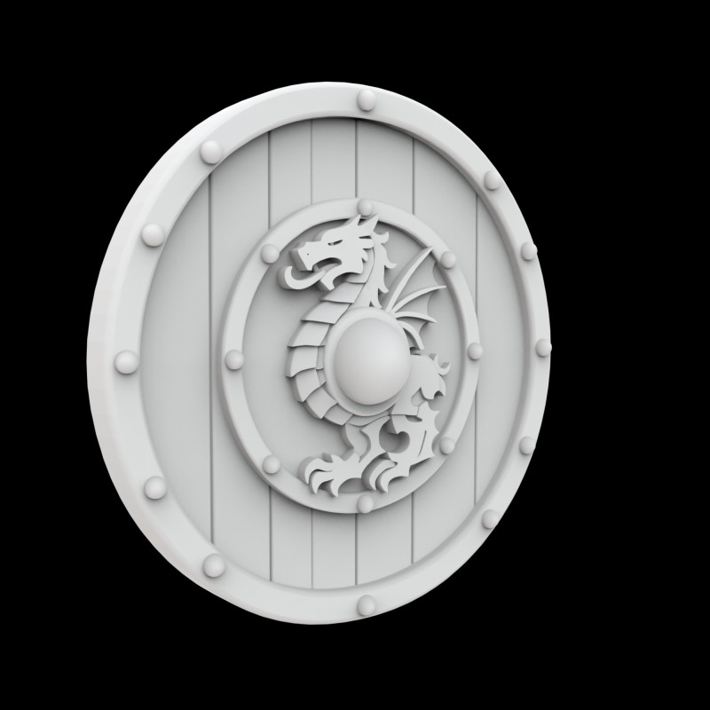 Viking Shield with Dragon Crest 3D Printable Model Model do druku 3D .c4d .max .obj .3ds .fbx .stl .blend 