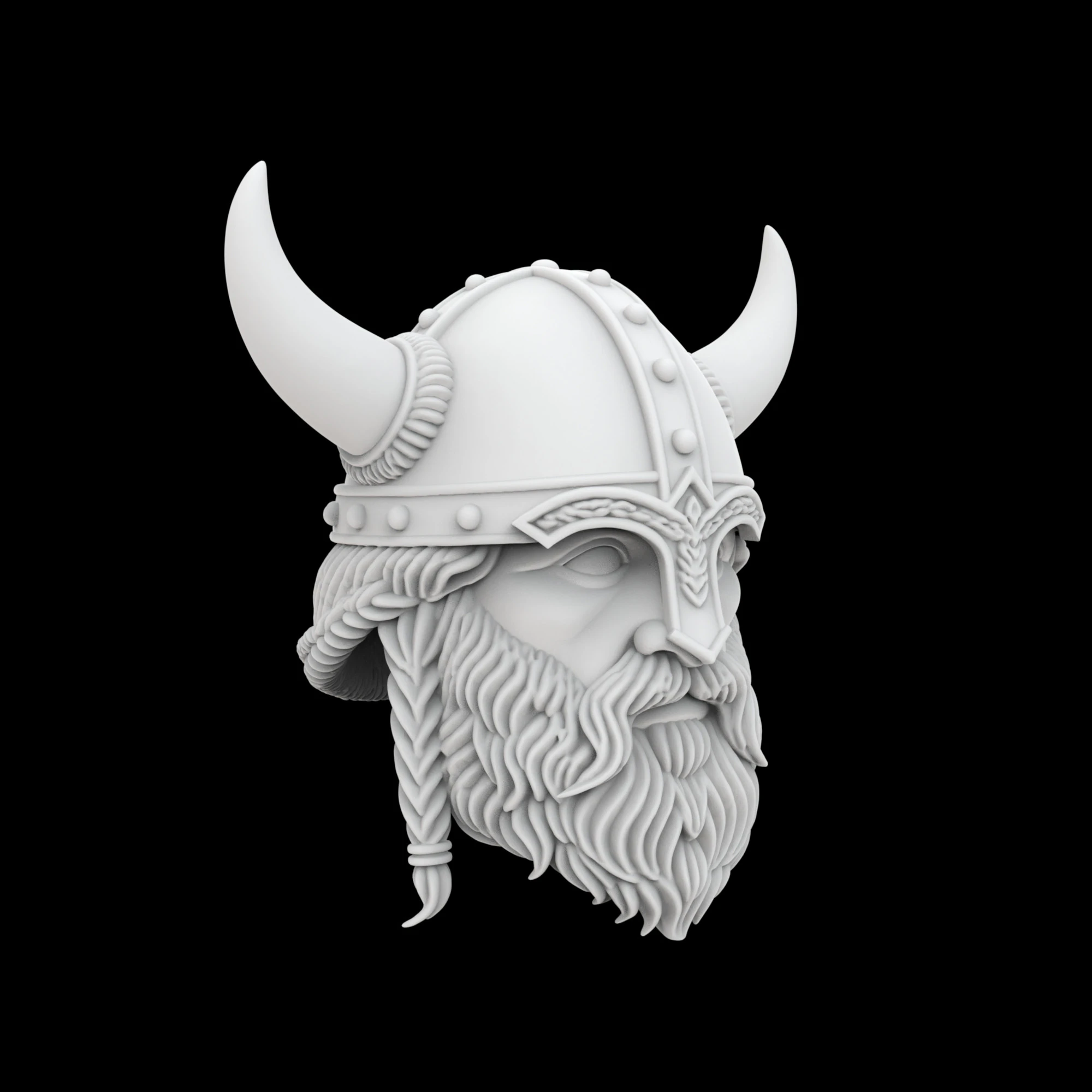 Viking Horned Helmet with Beard and Braids 3D Print Model .c4d .max .obj .3ds .fbx .stl .blend