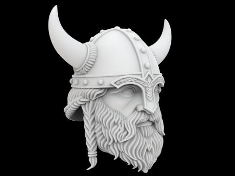 Viking Horned Helmet with Beard and Braids Modèles 3D en vedette