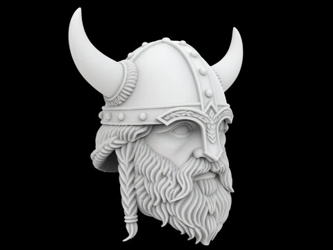 Viking Horned Helmet with Beard and Braids 3D Print Model