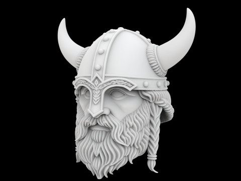 Viking Horned Helmet with Beard and Braids Modèles 3D en vedette