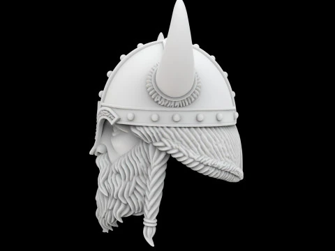 Viking Horned Helmet with Beard and Braids 3D Print Model