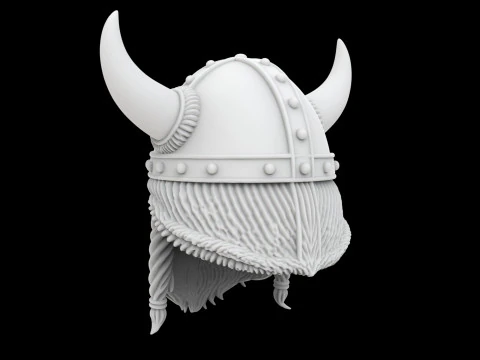 Viking Horned Helmet with Beard and Braids 3D Print Model