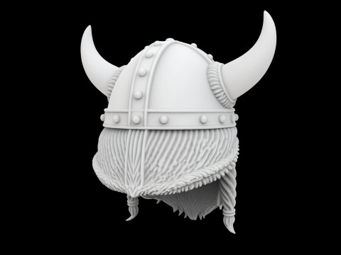 Viking Horned Helmet with Beard and Braids Modèles 3D en vedette