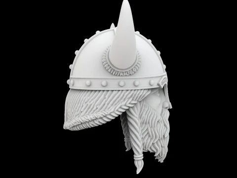 Viking Horned Helmet with Beard and Braids 3D Print Model