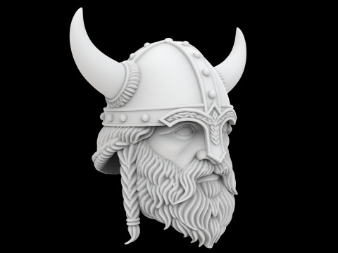 Viking Horned Helmet with Beard and Braids Modèles 3D en vedette