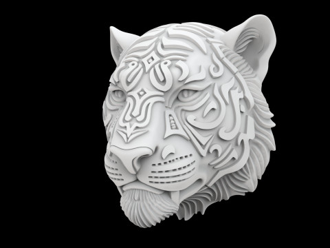 Tiger Face with Intricate Tribal 3D Принт Модель