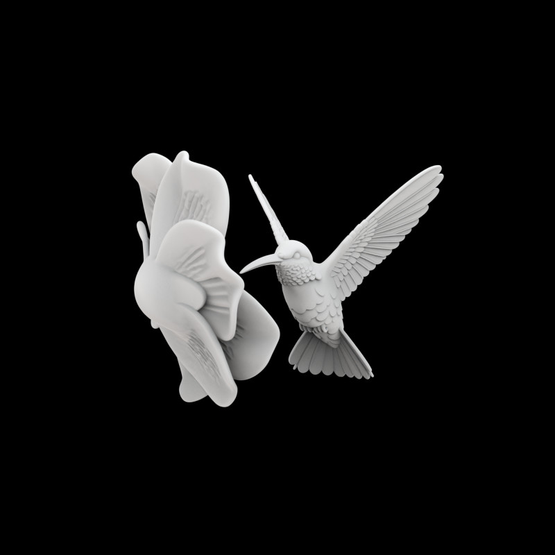 Hummingbird on Flower Sculpture 3D Принт Модель .c4d .max .obj .3ds .fbx .stl .blend 