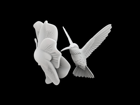 Hummingbird on Flower Sculpture Modelo de Impressão 3D