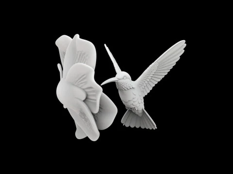 Hummingbird on Flower Sculpture 3D Print Model