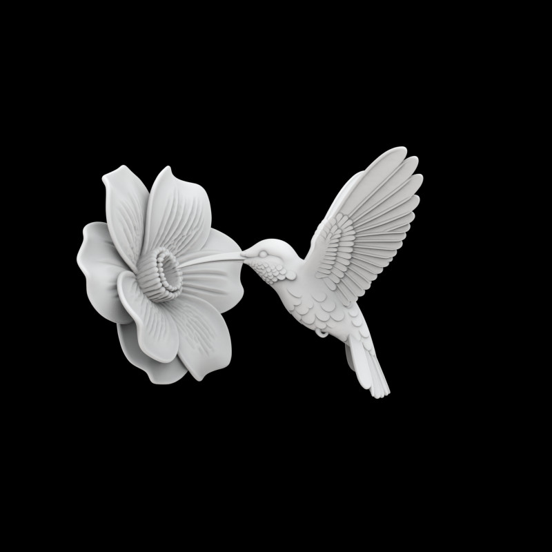 Hummingbird on Flower Sculpture 3D Print Model .c4d .max .obj .3ds .fbx .stl .blend